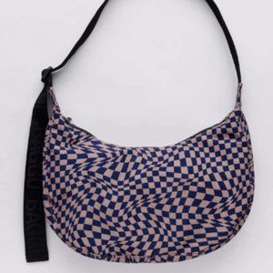 Baggu Medium Nylon Crescent Bag - Indigo Trippy Checker (Rare)